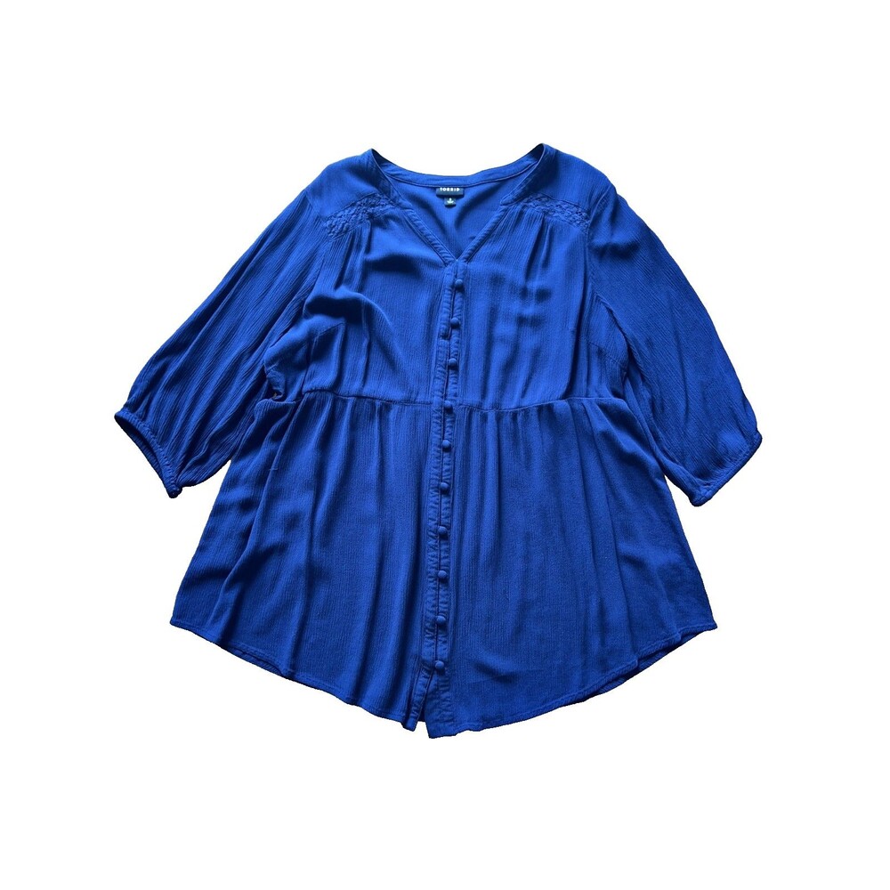 TORRID Women's Navy Tunic Shirt Button Front Long Sleeve Size 2(2XL) Boho